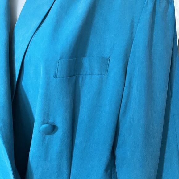 EN Avance Womens Blazer 100% Silk Teal SZ 16 Double Breasted Sophisticated Lux - Picture 3 of 11